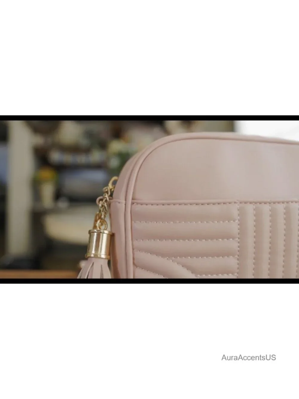 Quilted Crossbody Bag with Tassel - Faux Leather Camera Purse